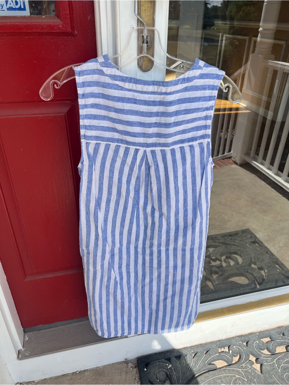 Nicole Miller Blue and White Striped Linen V-Neck Mini Dress - Picture 6 of 7